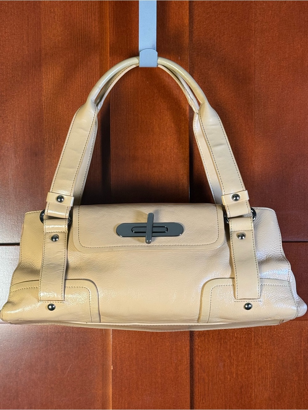 Vintage Kenneth Cole Reaction Tan Leather Satchel Handbag Y2K Shoulder Bag